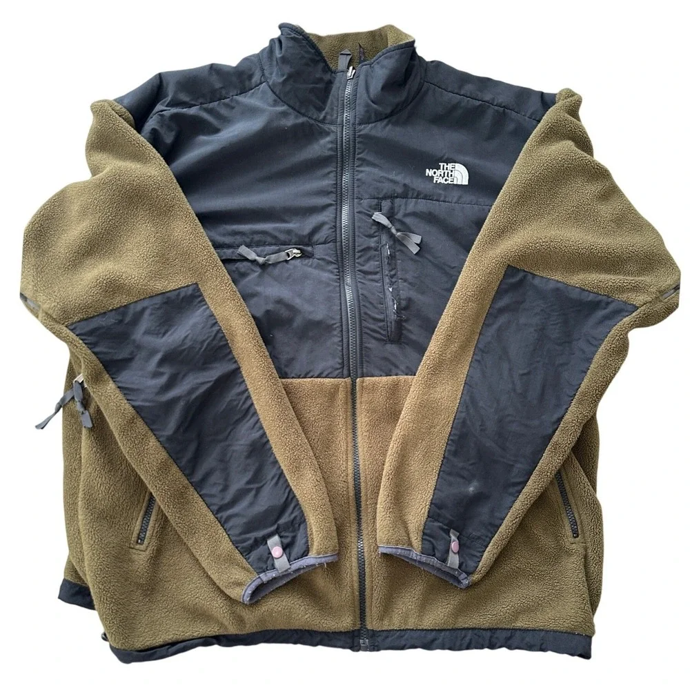 Vintage The North Face Denali Fleece Jacket Mens XXL Olive Green Black Full Zip